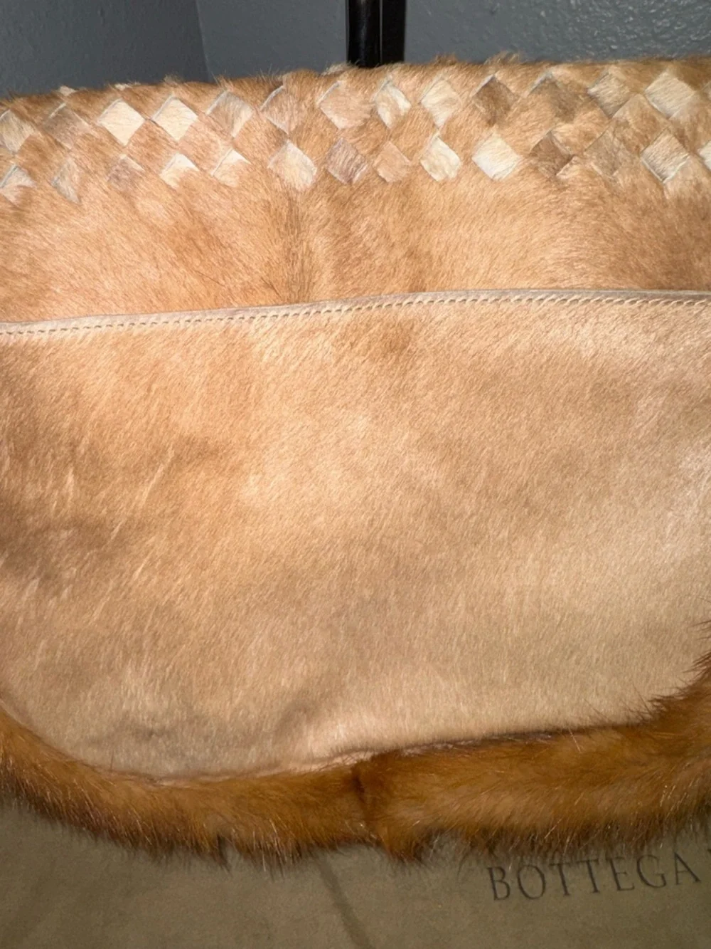 Bottega Veneta EXTREMELY RARE Woven calf hair Shoulder Bag with Fur trim